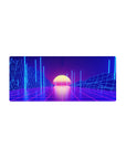 Streamlined Virtual Sunset mouse pad 28x12 featuring neon pillars for bold and stylish workspace decor