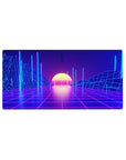 Virtual Sunset mouse pad 32x16 featuring neon pillars and wireframe mountains for dynamic gaming setups