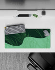 Compact 28x12 desk mat highlights delicate greens and geometric flow for immersive tranquility and style