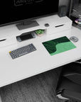 Iconic 14x10 desk mat celebrates Geometric Grasslands with soft green tones, modern patterns, and tranquil elegance