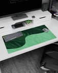 Peaceful modern design on 32x16 desk mat brings Geometric Grasslands' serene aesthetic to life vividly
