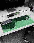 Tranquil artwork on 36x16 desk mat captures the essence of nature with clean, modern aesthetics