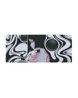 Surreal 28x12 mouse pad featuring a feminine silhouette, black and white curves, and dreamlike red and grayscale elements for an elegant look