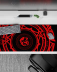 High School DxD desk pad 36x16 inches with Gremory magic circle, vibrant crimson symbols on black, perfect for anime fans.