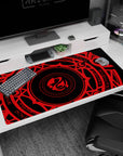 Anime desk pad 40x20 inches featuring Gremory magic circle from High School DxD, vibrant crimson on deep black.