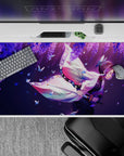 Elegant 40x20 inch anime desk pad showcasing Shinobu Kocho with her iconic butterfly cloak for art lovers