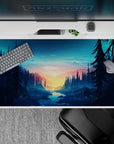 40x20 inches mouse pad with a forest sunrise, towering pines, and a peaceful river, perfect for nature lovers.