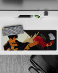 Anime mouse pad 32x12 inches featuring Chainsaw Man's Aki and Angel Devil, with a glowing moon and roses in the background.