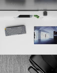 Dreamy slice-of-life 14x10 inches anime mouse pad in cool blues and pale grays, calm and focused.