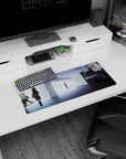 28x12 inches anime mouse pad showing a lone schoolgirl centered as classmates blur past in a hallway.