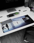 36x16 inches anime desk pad showing a lone schoolgirl centered as classmates blur past in a hallway.
