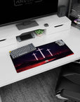 Evangelion mouse pad 28x12 inches with blood-red sea, glowing crosses, and lone silhouette from the haunting final act.