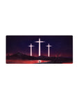 Evangelion mouse pad 28x12 inches, features blood-red sea, glowing crosses, and a lone silhouette in a post-apocalyptic setting.