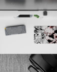 Gritty black-and-white anime mouse pad 14x10 inches with sharp red splatter accents and intense fight energy.