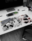 36x16 inches Naruto desk pad showing Naruto mid-air strike, kunai flashing, cloak and wraps in motion.