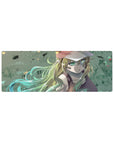 32x12 inches anime girl mouse pad with blonde girl, green eyes, cute cap, and smooth gradient art.