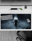 High-quality 32x16 inch mouse pad showcasing Goku's shadowy aura for gaming and inspired setups