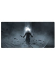 32x16 inch mouse pad featuring Goku in Ultra Instinct surrounded by dark and mysterious energy