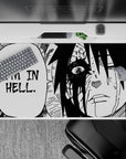 Sasuke Uchiha from Naruto 40x20 inches desk pad featuring iconic black-and-white manga panel with dramatic emotion.