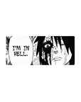 Anime mouse pad 28x12 inches featuring iconic Sasuke Uchiha panel from Naruto, in black-and-white manga style.