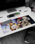 Sora and Shiro anime mouse pad 36x16 inches with bold split scene and layered cosmic background.