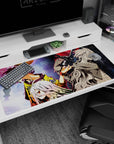 Sora and Shiro anime desk pad 40x20 inches with bold grin, calm gaze, and layered cosmic art.