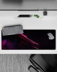 32x12 inches mouse pad with neon light design, featuring bold pink and red streaks on a starry backdrop to create a dynamic, futuristic effect.