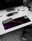 Artistic 32x12 inches mouse pad featuring neon light design, with pink and red streaks on a starry backdrop for cosmic energy in your workspace.