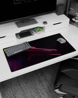 Modern 32x16 inches mouse pad featuring neon light design, with pink and red streaks and a starry backdrop to add cosmic energy to your workspace.