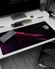 Large 40x20 inches desk pad featuring neon light design, with bold pink and red streaks on a deep starry backdrop to bring cosmic energy to your workspace.