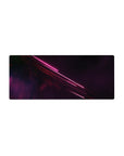 Mouse pad featuring neon light design, 28x12 inches, with bold pink and red streaks and a starry backdrop for a vibrant, cosmic atmosphere.