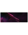 Compact 32x12 inches mouse pad with neon light design, blending pink and red streaks on a deep, starry backdrop for a futuristic, cosmic vibe.