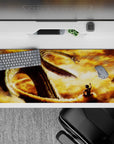 36x16 inches desk pad showcasing Shenron’s summoning, with a golden sky and the mighty dragon from Dragon Ball Z.