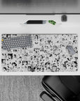 32x16 inches black-and-white anime girl mouse pad with cute blushy reactions and crisp inked linework.