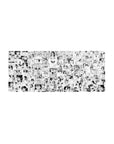 28x12 inches anime girl mouse pad with black-and-white manga collage, cute faces, uniforms, and speech bubbles.