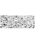 32x12 inches anime girl mouse pad with black-and-white manga collage, cute faces, poses, and speech bubbles.