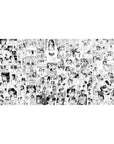 Anime girl manga-collage desk pad 40x20 inches with speech bubbles, ribbons, and playful poses.