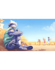 Anime desk pad 40x20 inches featuring Kakashi Hatake in wheat field, watching Team 7 from afar. Peaceful, nostalgic scene.