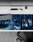 36x16 inches mouse pad with bamboo forest, glowing lanterns, and floating papers for a serene and enchanted workspace.