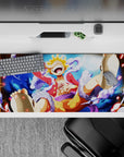Striking 36x16 desk pad highlights Luffy's playful yet fierce Gear 5 vibe for fan admiration