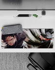 Intense rivalry theme on 32x12 mouse pad featuring two shinobi for high-stakes anime aesthetics
