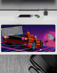 Dynamic 32x16 mouse pad combines sleek car design with neon sunset for impactful vaporwave visuals