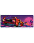 Compact Retro Sunset Racer mouse pad 32x12 with neon grids for stylish and sleek desk decor