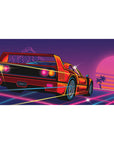 Retro Sunset Racer mouse pad 40x20 featuring sleek sports car and neon grids for bold vaporwave style