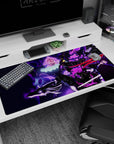 Large 40x20 inches mouse pad featuring Solo Leveling design, with Sung Jin-Woo and his shadow army pulsing with purple and black energy for a powerful atmosphere.