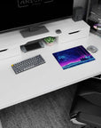 Artistic 14x10 inches mouse pad with Neon Skyline Pulse, blending a neon-lit city skyline and glowing gridlines for a cyberpunk aesthetic.