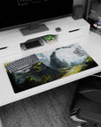Majestic 32x16 mouse pad featuring stone arches, lush terraces, and misty cliffs for a serene, ethereal workspace touch