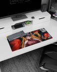 Anime mouse pad 28x12 inches featuring Asuka Langley with eyepatch and EVA Unit-02, perfect for Evangelion fans.