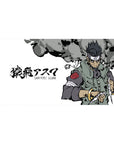 Desk pad featuring Sarutobi Asuma from Naruto, 40x20 inches, with grunge-style ink textures and bold brushstrokes.