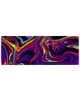Compact 32x12 inches mouse pad with swirling neon hues, blending electric purples, fiery reds, and luminous yellows for a futuristic aesthetic.